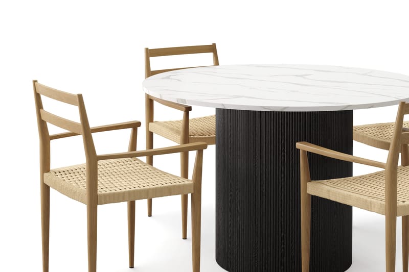 Uppveda Ruokapöytä 120 cm Pyöreä ja 4 kpl Jamna Käsinojatuolia - Musta/Valkoinen - Huonekalut - Pöytä & ruokailuryhmä - Ruokailuryhmä