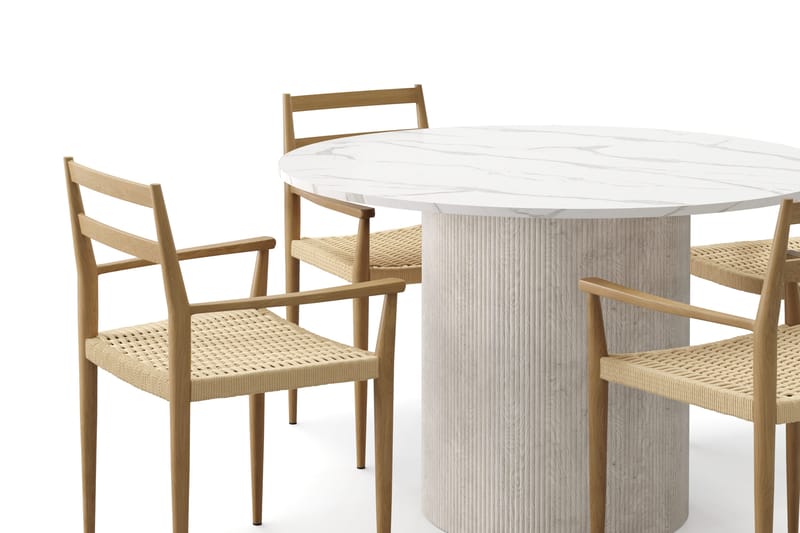 Uppveda Ruokapöytä 120 cm Pyöreä ja 4 kpl Jamna Käsinojatuolia - Valkoinen - Huonekalut - Pöytä & ruokailuryhmä - Ruokailuryhmä