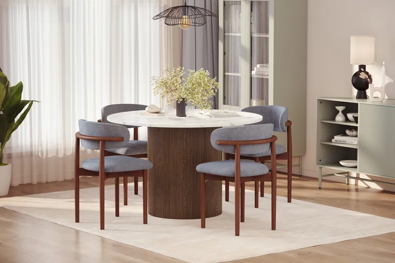 Uppveda Ruokapöytä 120 cm Pyöreä ja 4 kpl Jaiveer Tuolia - Ruskea - Huonekalut - Pöytä & ruokailuryhmä - Ruokailuryhmä