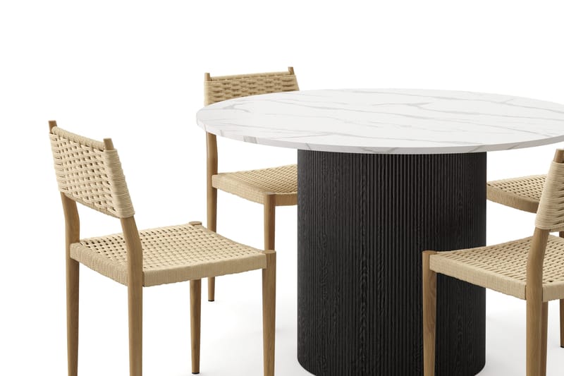 Uppveda Ruokapöytä 120 cm Pyöreä ja 4 kpl Jamna Tuolia - Musta/Valkoinen - Huonekalut - Pöytä & ruokailuryhmä - Ruokailuryhmä