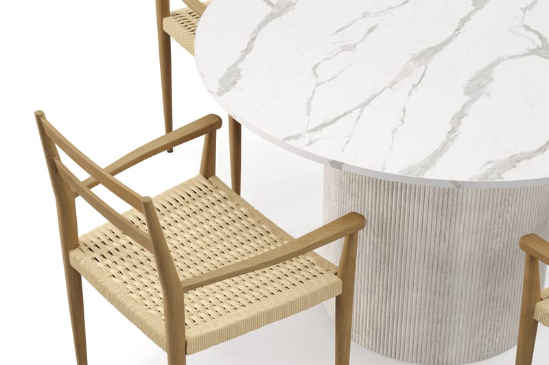 Uppveda Ruokapöytä 120 cm Pyöreä ja 4 kpl Jamna Käsinojatuolia - Valkoinen - Huonekalut - Pöytä & ruokailuryhmä - Ruokailuryhmä