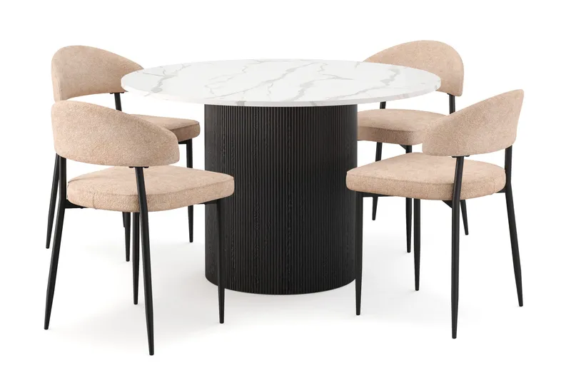 Uppveda Ruokapöytä 120 cm Pyöreä ja 4 kpl Jairam Tuolia, Musta/Valkoinen