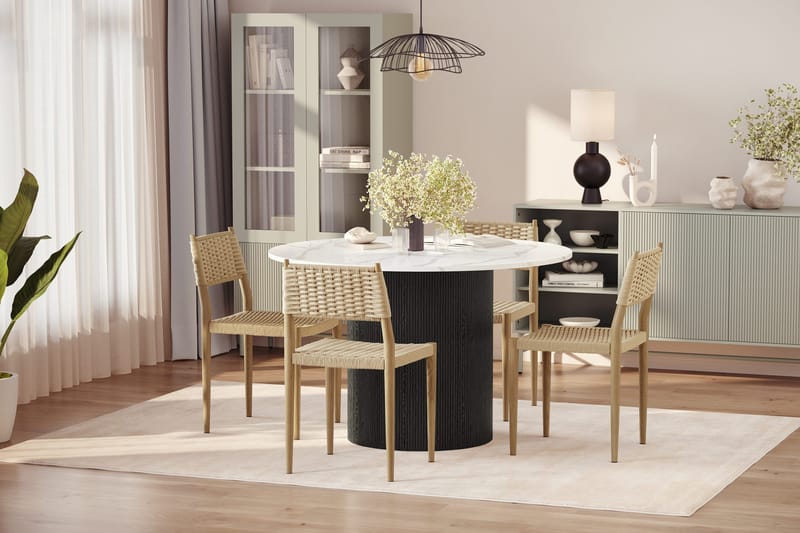 Uppveda Ruokapöytä 120 cm Pyöreä ja 4 kpl Jamna Tuolia - Musta/Valkoinen - Huonekalut - Pöytä & ruokailuryhmä - Ruokailuryhmä