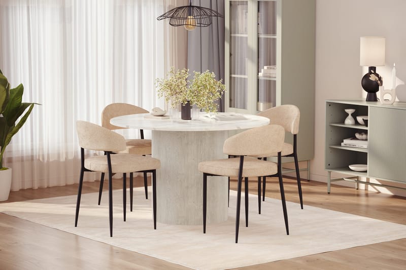 Uppveda Ruokapöytä 120 cm Pyöreä ja 4 kpl Jairam Tuolia - Valkoinen - Huonekalut - Pöytä & ruokailuryhmä - Ruokailuryhmä