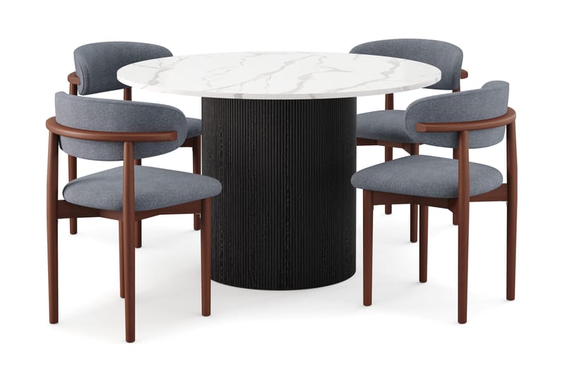 Uppveda Ruokapöytä 120 cm Pyöreä ja 4 kpl Jaiveer Tuolia, Musta/Valkoinen