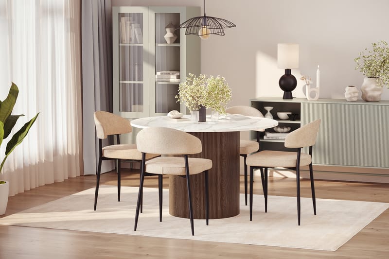 Uppveda Ruokapöytä 120 cm Pyöreä ja 4 kpl Jairam Tuolia - Ruskea - Huonekalut - Pöytä & ruokailuryhmä - Ruokailuryhmä