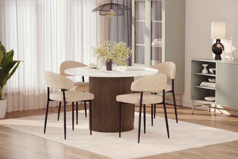 Uppveda Ruokapöytä 120 cm Pyöreä ja 4 kpl Jairam Tuolia - Ruskea - Huonekalut - Pöytä & ruokailuryhmä - Ruokailuryhmä