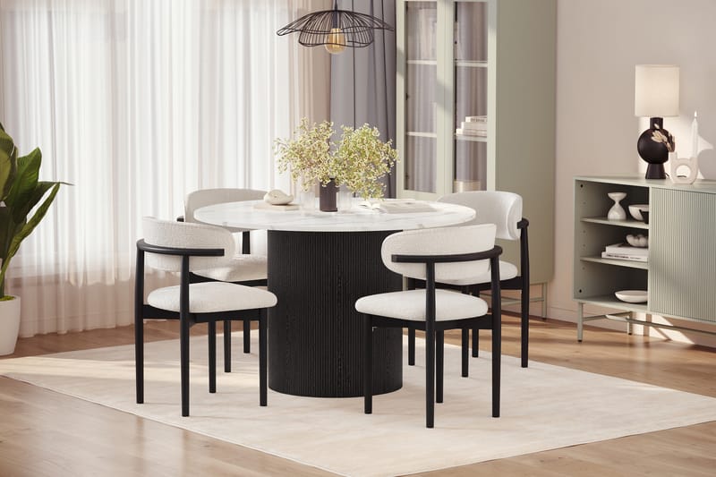 Uppveda Ruokapöytä 120 cm Pyöreä ja 4 kpl Jaiveer Tuolia - Musta/Valkoinen - Huonekalut - Pöytä & ruokailuryhmä - Ruokailuryhmä
