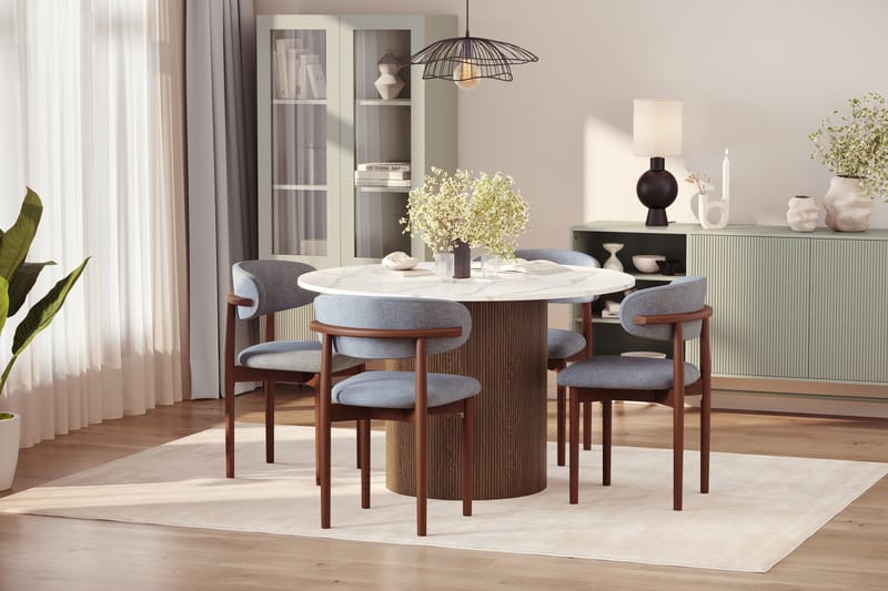 Uppveda Ruokapöytä 120 cm Pyöreä ja 4 kpl Jaiveer Tuolia - Ruskea - Huonekalut - Pöytä & ruokailuryhmä - Ruokailuryhmä