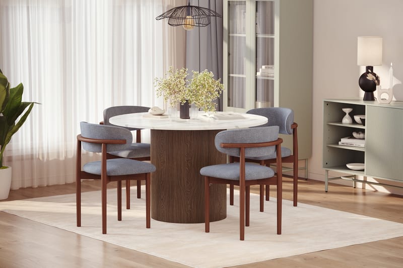 Uppveda Ruokapöytä 120 cm Pyöreä ja 4 kpl Jaiveer Tuolia - Ruskea - Huonekalut - Pöytä & ruokailuryhmä - Ruokailuryhmä