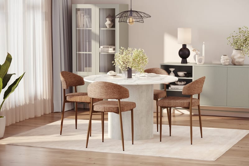 Uppveda Ruokapöytä 120 cm Pyöreä ja 4 kpl Jairam Tuolia - Valkoinen - Huonekalut - Pöytä & ruokailuryhmä - Ruokailuryhmä