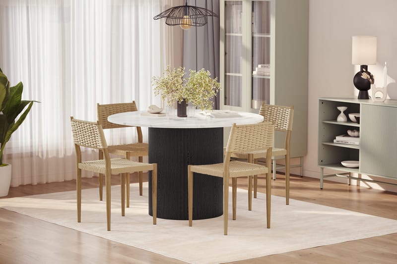 Uppveda Ruokapöytä 120 cm Pyöreä ja 4 kpl Jamna Tuolia - Musta/Valkoinen - Huonekalut - Pöytä & ruokailuryhmä - Ruokailuryhmä