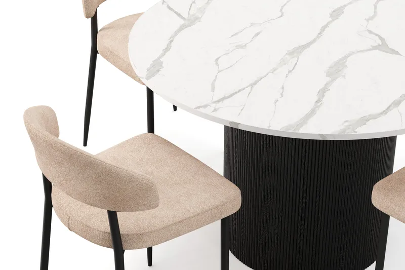 Uppveda Ruokapöytä 120 cm Pyöreä ja 4 kpl Jairam Tuolia - Musta/Valkoinen - Huonekalut - Pöytä & ruokailuryhmä - Ruokailuryhmä