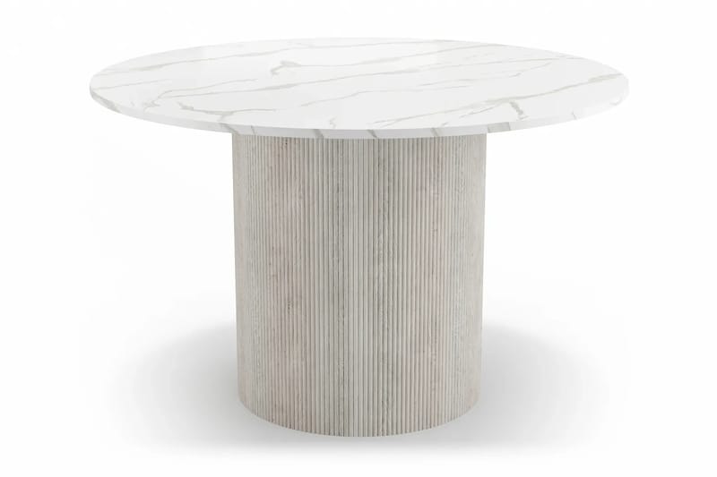 Uppveda Ruokapöytä 120 cm Pyöreä Valkoinen ja 4 Sawako Greige Tuolia - Valkoinen/Greige - Huonekalut - Pöytä & ruokailuryhmä - Ruokailuryhmä