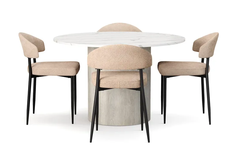 Uppveda Ruokapöytä 120 cm Pyöreä ja 4 kpl Jairam Tuolia - Valkoinen - Huonekalut - Pöytä & ruokailuryhmä - Ruokailuryhmä