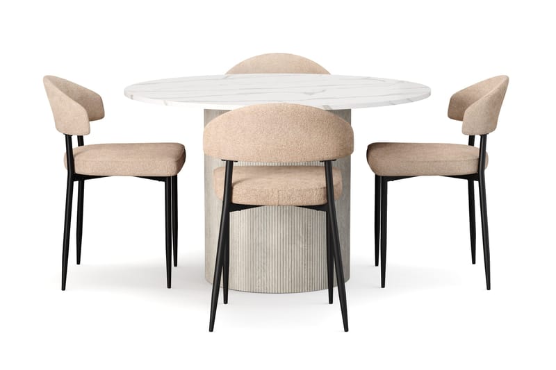 Uppveda Ruokapöytä 120 cm Pyöreä ja 4 kpl Jairam Tuolia - Valkoinen - Huonekalut - Pöytä & ruokailuryhmä - Ruokailuryhmä