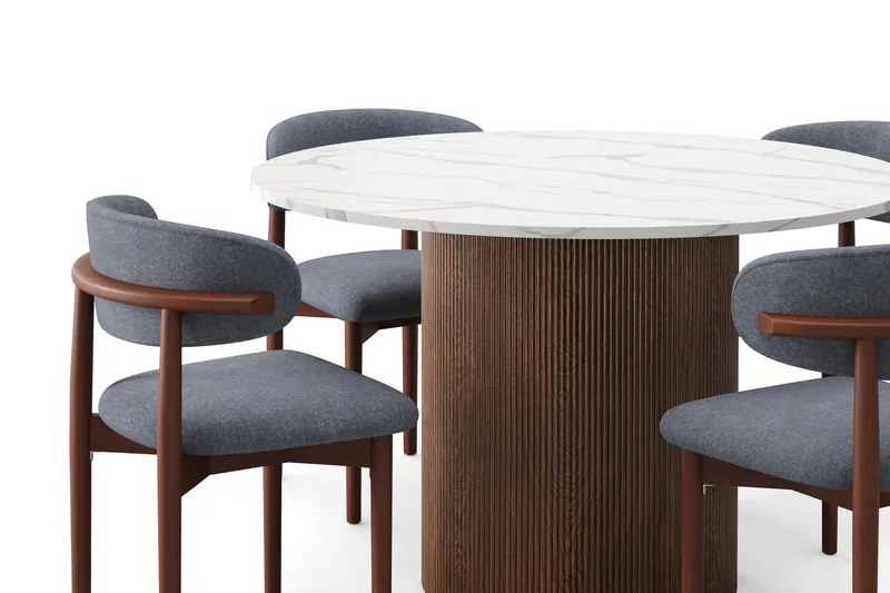 Uppveda Ruokapöytä 120 cm Pyöreä ja 4 kpl Jaiveer Tuolia - Ruskea - Huonekalut - Pöytä & ruokailuryhmä - Ruokailuryhmä