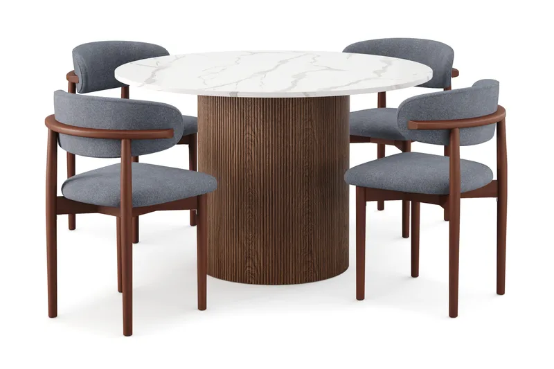Uppveda Ruokapöytä 120 cm Pyöreä ja 4 kpl Jaiveer Tuolia - Ruskea - Huonekalut - Pöytä & ruokailuryhmä - Ruokailuryhmä