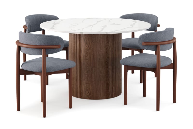 Uppveda Ruokapöytä 120 cm Pyöreä ja 4 kpl Jaiveer Tuolia, Ruskea