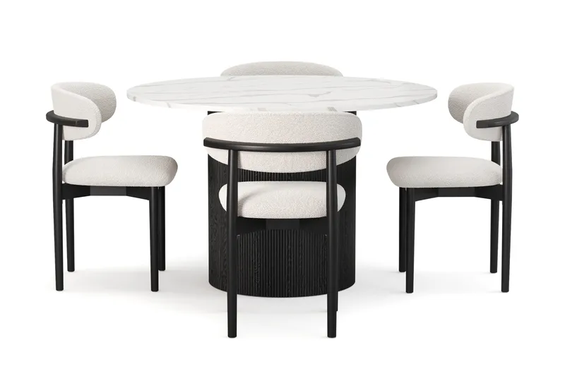 Uppveda Ruokapöytä 120 cm Pyöreä ja 4 kpl Jaiveer Tuolia - Musta/Valkoinen - Huonekalut - Pöytä & ruokailuryhmä - Ruokailuryhmä