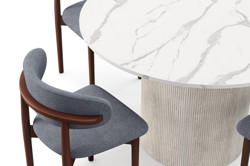 Uppveda Ruokapöytä 120 cm Pyöreä ja 4 kpl Jaiveer Tuolia - Valkoinen - Huonekalut - Pöytä & ruokailuryhmä - Ruokailuryhmä