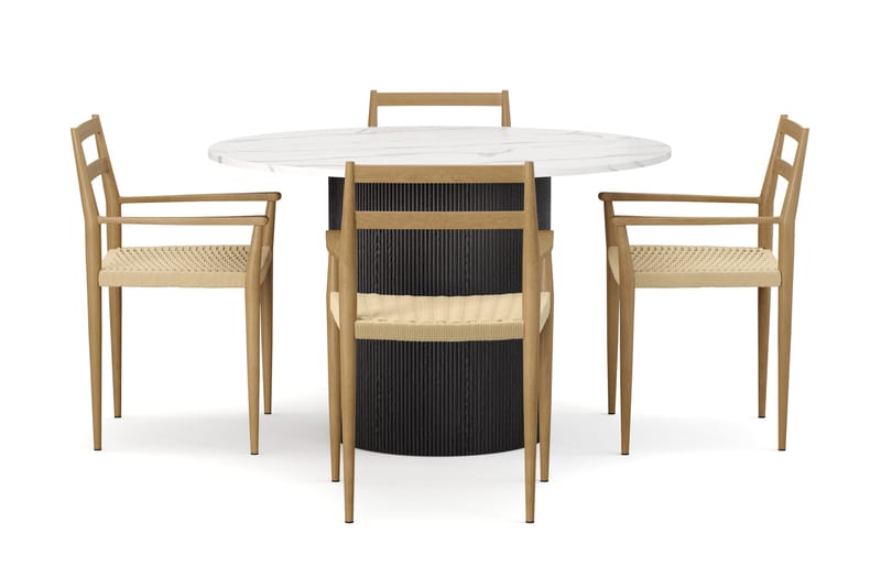 Uppveda Ruokapöytä 120 cm Pyöreä ja 4 kpl Jamna Käsinojatuolia - Musta/Valkoinen - Huonekalut - Pöytä & ruokailuryhmä - Ruokailuryhmä