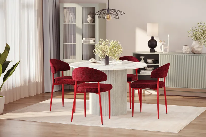 Uppveda Ruokapöytä 120 cm Pyöreä ja 4 kpl Jairam Tuolia - Valkoinen - Huonekalut - Pöytä & ruokailuryhmä - Ruokailuryhmä