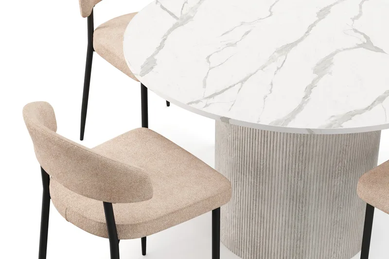 Uppveda Ruokapöytä 120 cm Pyöreä ja 4 kpl Jairam Tuolia - Valkoinen - Huonekalut - Pöytä & ruokailuryhmä - Ruokailuryhmä