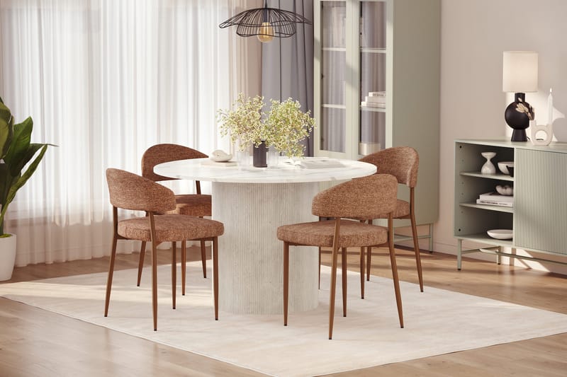 Uppveda Ruokapöytä 120 cm Pyöreä ja 4 kpl Jairam Tuolia - Valkoinen - Huonekalut - Pöytä & ruokailuryhmä - Ruokailuryhmä