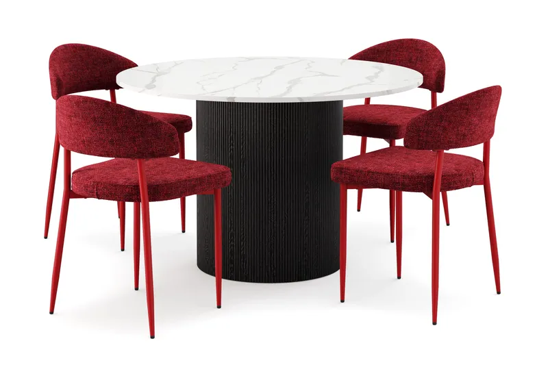 Uppveda Ruokapöytä 120 cm Pyöreä ja 4 kpl Jairam Tuolia, Musta/Valkoinen