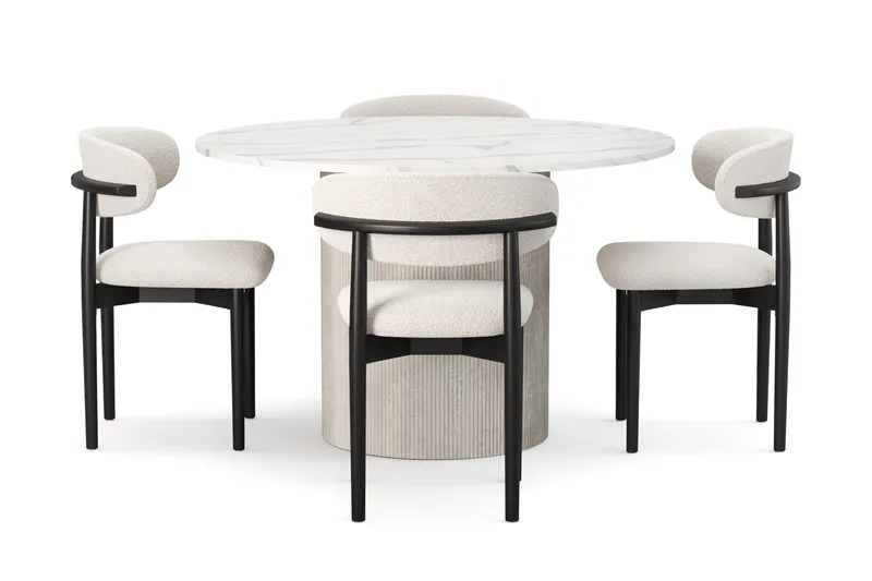 Uppveda Ruokapöytä 120 cm Pyöreä ja 4 kpl Jaiveer Tuolia - Valkoinen - Huonekalut - Pöytä & ruokailuryhmä - Ruokailuryhmä