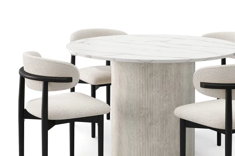 Uppveda Ruokapöytä 120 cm Pyöreä ja 4 kpl Jaiveer Tuolia - Valkoinen - Huonekalut - Pöytä & ruokailuryhmä - Ruokailuryhmä