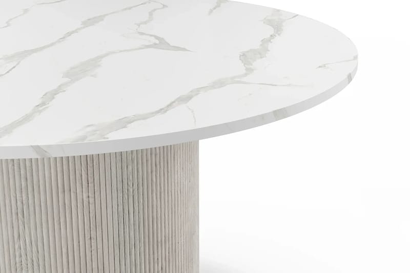 Uppveda Ruokapöytä 120 cm Pyöreä Valkoinen ja 4 Sawako Greige Tuolia - Valkoinen/Greige - Huonekalut - Pöytä & ruokailuryhmä - Ruokailuryhmä