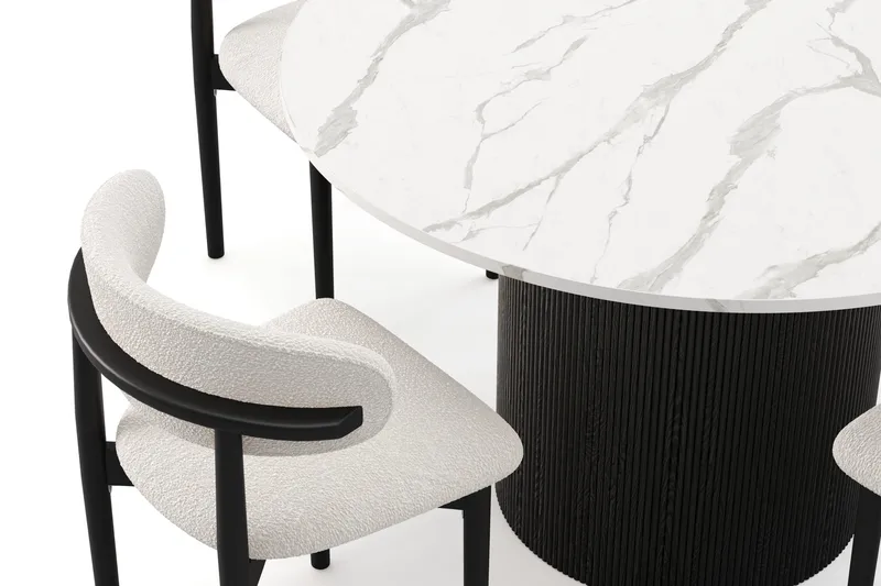 Uppveda Ruokapöytä 120 cm Pyöreä ja 4 kpl Jaiveer Tuolia - Musta/Valkoinen - Huonekalut - Pöytä & ruokailuryhmä - Ruokailuryhmä