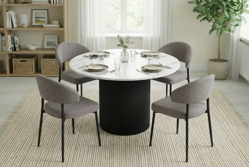Uppveda Ruokapöytä 120 cm Pyöreä Musta ja 4 Sawako Greige Tuolia - Musta/Valkoinen/Greige - Huonekalut - Pöytä & ruokailuryhmä - Ruokailuryhmä