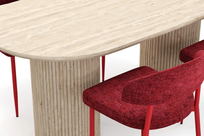 Uppveda Ruokapöytä travertiinin näköinen 4 Jairam ruokatuolilla - Beige - Huonekalut - Pöytä & ruokailuryhmä - Ruokailuryhmä