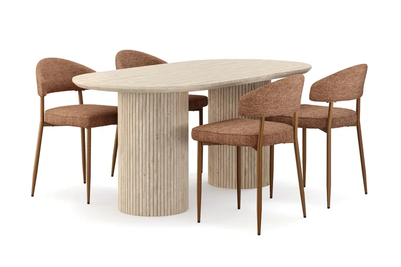 Uppveda Ruokapöytä travertiinin näköinen 4 Jairam ruokatuolilla, Beige