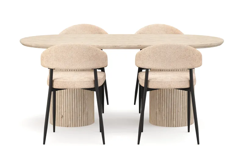 Uppveda Ruokapöytä travertiinin näköinen 4 Jairam ruokatuolilla - Beige - Huonekalut - Pöytä & ruokailuryhmä - Ruokailuryhmä