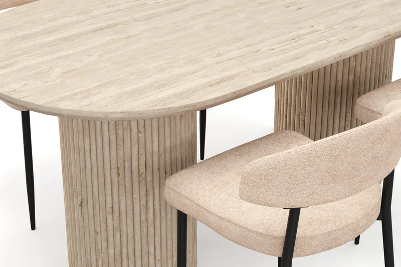 Uppveda Ruokapöytä travertiinin näköinen 4 Jairam ruokatuolilla - Beige - Huonekalut - Pöytä & ruokailuryhmä - Ruokailuryhmä