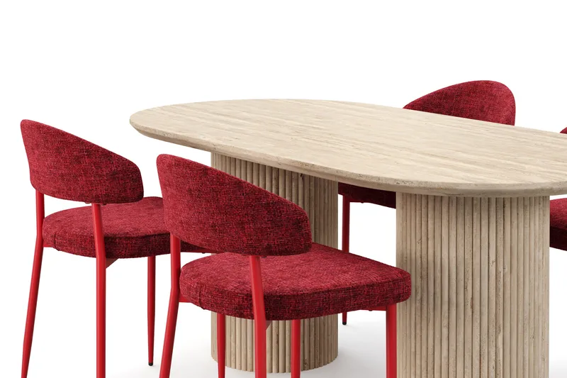 Uppveda Ruokapöytä travertiinin näköinen 4 Jairam ruokatuolilla - Beige - Huonekalut - Pöytä & ruokailuryhmä - Ruokailuryhmä