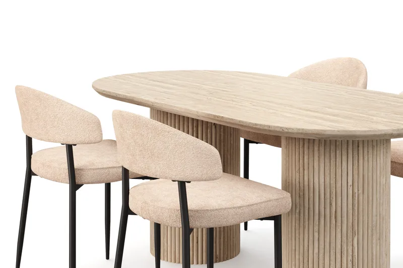 Uppveda Ruokapöytä travertiinin näköinen 4 Jairam ruokatuolilla - Beige - Huonekalut - Pöytä & ruokailuryhmä - Ruokailuryhmä