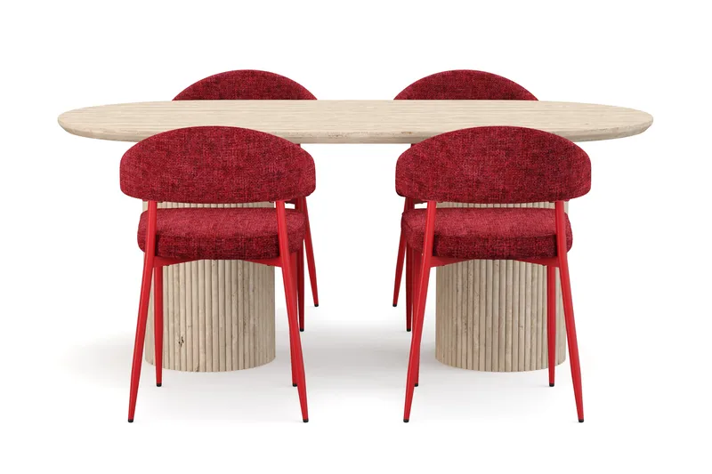 Uppveda Ruokapöytä travertiinin näköinen 4 Jairam ruokatuolilla - Beige - Huonekalut - Pöytä & ruokailuryhmä - Ruokailuryhmä