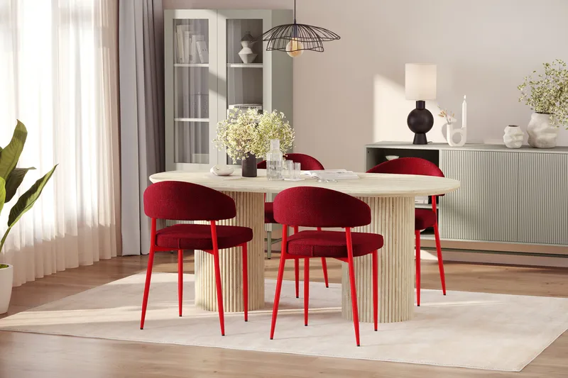 Uppveda Ruokapöytä travertiinin näköinen 4 Jairam ruokatuolilla - Beige - Huonekalut - Pöytä & ruokailuryhmä - Ruokailuryhmä