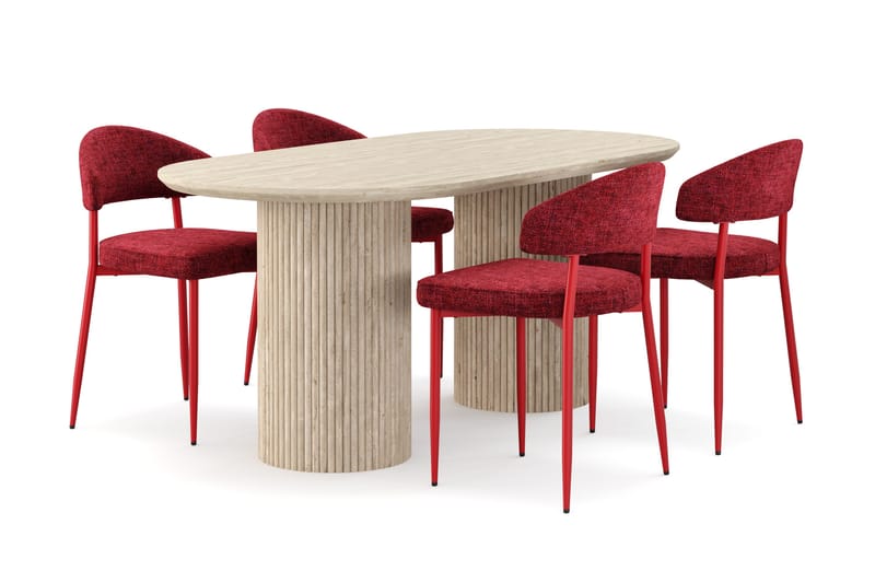 Uppveda Ruokapöytä travertiinin näköinen 4 Jairam ruokatuolilla, Beige