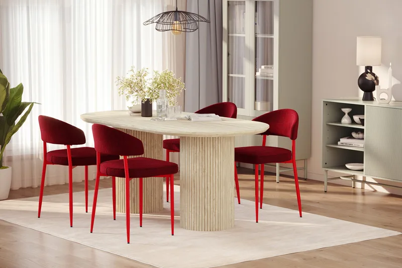 Uppveda Ruokapöytä travertiinin näköinen 4 Jairam ruokatuolilla - Beige - Huonekalut - Pöytä & ruokailuryhmä - Ruokailuryhmä