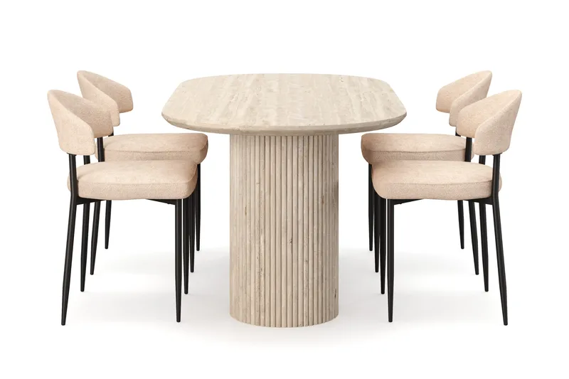 Uppveda Ruokapöytä travertiinin näköinen 4 Jairam ruokatuolilla - Beige - Huonekalut - Pöytä & ruokailuryhmä - Ruokailuryhmä