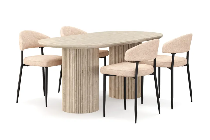 Uppveda Ruokapöytä travertiinin näköinen 4 Jairam ruokatuolilla, Beige