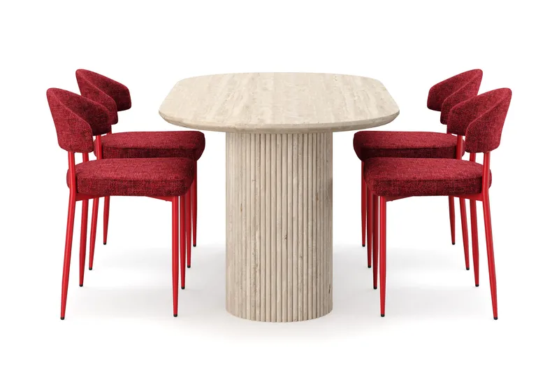 Uppveda Ruokapöytä travertiinin näköinen 4 Jairam ruokatuolilla - Beige - Huonekalut - Pöytä & ruokailuryhmä - Ruokailuryhmä