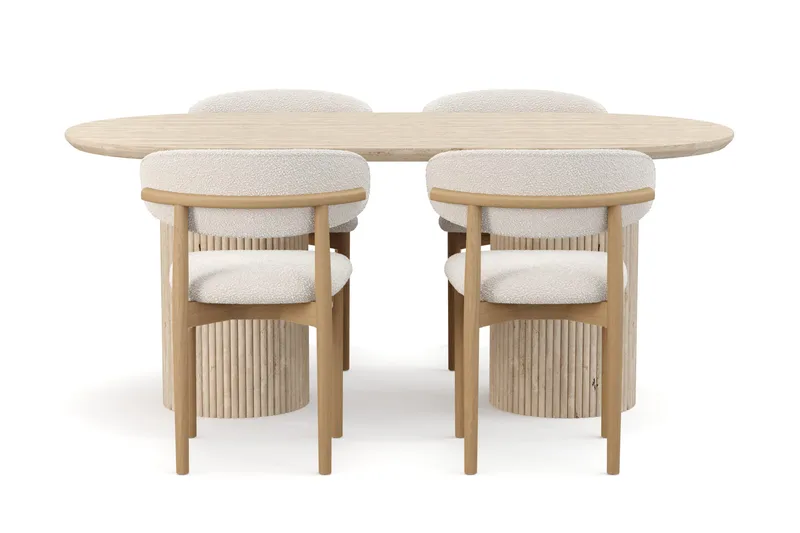 Uppveda Ruokapöytä travertiinin näköinen 4 Jaiveer ruokatuolilla - Beige - Huonekalut - Pöytä & ruokailuryhmä - Ruokailuryhmä