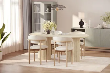 Uppveda Ruokapöytä travertiinin näköinen 4 Jaiveer ruokatuolilla - Beige - Huonekalut - Pöytä & ruokailuryhmä - Ruokailuryhmä